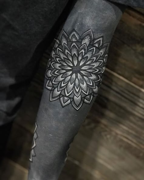 White On Black Tattoo Cover Up, Heavy Black Tattoo, Blackwork Tattoo Men, Hamstring Tattoo, White Mandala Tattoo, Black Work Tattoo Design, White On Black Tattoo, White Over Black Tattoo, Black Sleeve Tattoo