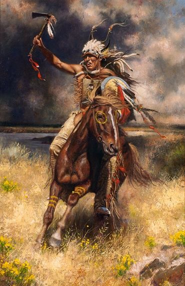 View Going into Battle By Don Oelze; Oil on canvas; 30 x 20 in; Signed; . Access more artwork lots and estimated & realized auction prices on MutualArt. Mother Nature Tattoo, Man On A Horse, Indian Horses, Native American Paintings, Native American Warrior, Nature Tattoo, Native American Images, Wilde Westen, Native American Pictures