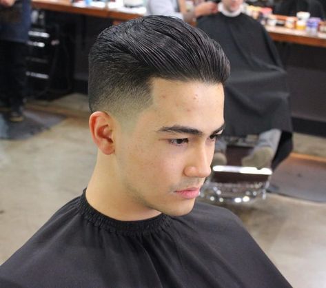 Fury Haircut, Short Slicked Back Hair, Back Haircut, Mens Slicked Back Hairstyles, Long Eyebrows, Slick Back Haircut, Young Men Haircuts, Men Fade Haircut Short, Swept Back Hair