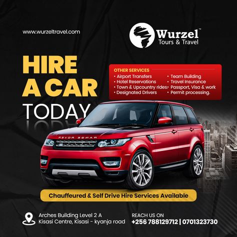 Car Hire poster design Hire Poster Design, Hiring Poster, Drivers Permit, Arch Building, Car Advertising Design, Car Advertising, Car Hire, Self Driving, Advertising Design