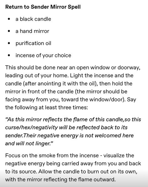 How To Seal A Mirror Witchcraft, Forced Self Reflection Spell, Mirror Box Spell, Mirror Spells Return To Sender, Reflection Spell, Baneful Magick, Mirror Spell, Spell Ideas, Purification Oil