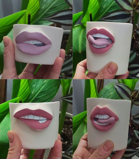 Ceramic Lips Tutorial, Clay Mugs Diy, Ceramic Lips, Clay Mug Ideas, Clay Lips, Sculpture Art Clay, Clay Diy Projects, Clay Mugs, Diy Pottery