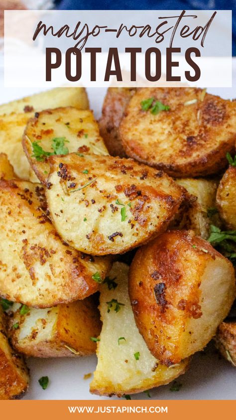 Mayonnaise-Roasted Potatoes Mini Potato Recipes Side Dishes, Recipes Using Small Potatoes, Small Gold Potato Recipes, Mayonnaise Roasted Potatoes, Mayo Potatoes Roasted, Medley Potatoes Recipes, Petite Potatoes Recipes, Easter Roasted Potatoes, Roasted Potatoes With Mayonnaise