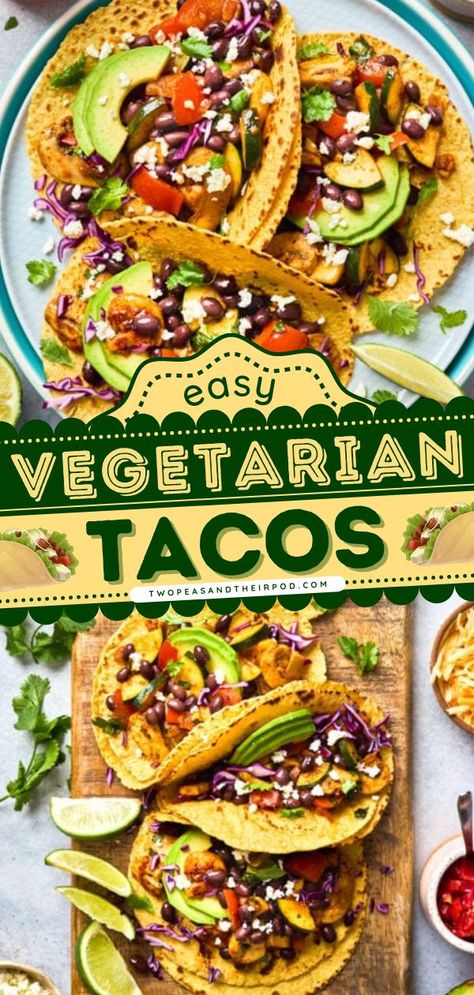 Easy Vegetarian Tacos, easy meals, taco tuesday ideas Veggie Fajita Tacos, Taco Bar Vegetarian, Healthy Vegetarian Tacos, Street Tacos Vegetarian, Easy Veggie Tacos, Healthy Veggie Tacos, Veggies For Tacos, Street Tacos Recipe Vegetarian, Vegitaren Taco Recipes