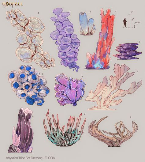 Imaginary Plants Drawing, Sea Plants Drawing, Fantasy Plants Concept Art, Magical Plants Art, How To Draw Plants, Fictional Plants, Mythical Plants, Plant Character Design, Plants Reference