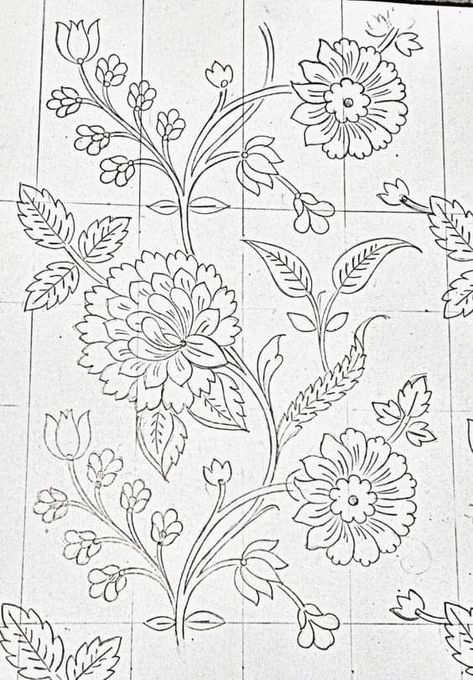 Floral Khakha Designs, Flower Motifs Design Floral, Floral Jaal Pattern, Floral Khakha, Embroidery Sketches Design, Persian Flowers, Leaves Motifs, Embroidered Canvas Art, Jacobean Floral