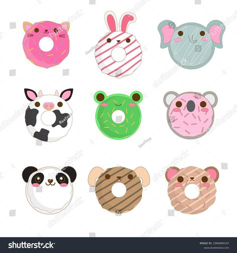 Donut Animals, Animal Donut Ideas, Donuts Farm Animals, Doughnut Cartoon, Donut Illustration Cute, Doughnut Clipart, Image Illustration, Royalty Free Images, Donuts