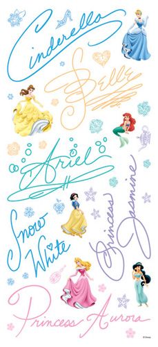 Disney Princess Signatures, Disney Princess Stickers, Disney Signatures, Disney Characters Signatures, Disney Stickers, Disney Parque, Princess Sticker, Disney Nerd, Disney Princess Party