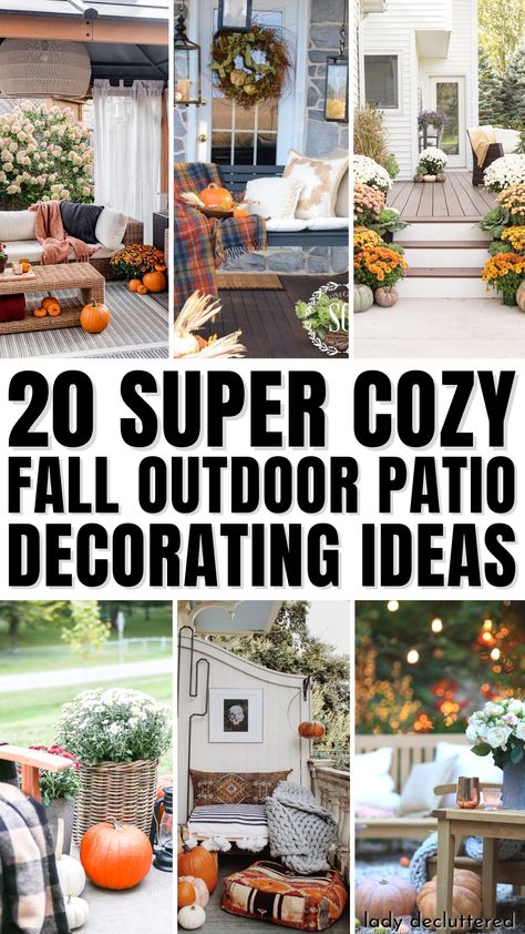 20 Super Cozy Fall Outdoor Patio Decorating Ideas Fall Outdoor Patio, Fall Patio Ideas, Cozy Fall Patio, Fall Patio Decorating Ideas, Doorstep Decor, Fall Patio Decor, Decorative Drawing, Natural Fall Decor, Outdoor Patio Decorating Ideas