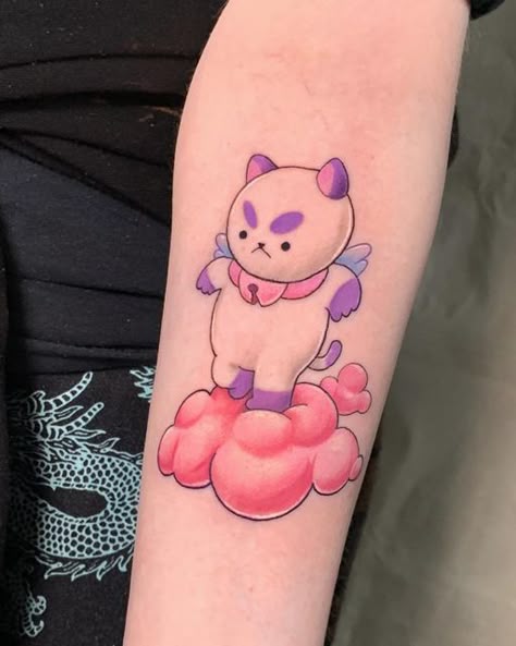 Bee And Puppycat Tattoo Ideas, Bee And Puppy Cat Tattoo, Bee And Puppycat Tattoo, Puppycat Tattoo, Moon Tattoo Sleeve, Tattooed Baddie, Cartoon Style Tattoos, Cartoon Legs, Gaming Cartoon