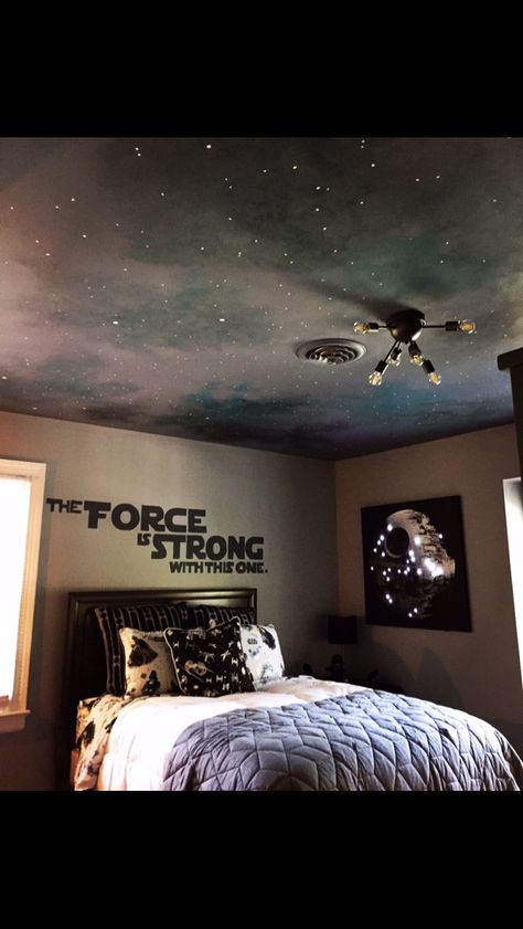 Star Wars room I recently painted for a young boy battling leukemia in Richmond, VA. Cooper, a big Star Wars fan, was surprised with his new bedroom when he got out of the hospital. The other side has a loft with seating above and below it. Star Wars Room Boys, Rocco Bedroom, Star Wars Bedroom Boys, Star Wars Boys Bedroom, Star Wars Room Ideas, Star Wars Zimmer, Star Wars Baby Room, Star Wars Boys Room, Star Wars Kids Room