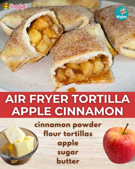 These air fryer apple cinnamon tortillas are sweet, tart, and delicious! They are the perfect dessert treats to make at home. Air Fryer Tortilla Dessert, Apple And Tortilla Dessert, Tortilla Apple Dessert, Cinnamon Apples Air Fryer, Apple Tortilla Dessert Air Fryer, Apple Tart Puff Pastry, Tortilla Dessert, Cinnamon Tortillas, How To Make Tortillas