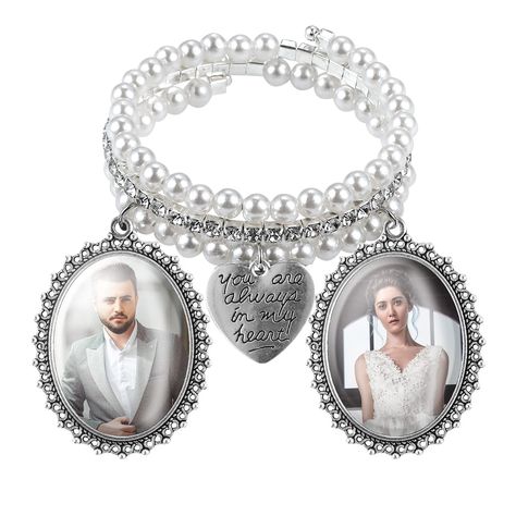 PRICES MAY VARY. Package Includes: You will 1pc wedding photo charm with 3pcs oval glass cabochons. Enough for your needs in decorating wedding bouquet. Exquisite Design: Shiny white pearls and sparkling rhinestones are set on the bracelet, and the bouquet picture charms are vintage, classical and delicate. "you are always in my heart" on the surface of heart pendant, touching and meaningful. Perfect for photo display. Premium Material: The bouquet picture charm is made of premium alloy, artific Wedding Charms For Bouquet, Picture Charms For Bouquet, Wedding Bouquet Memory Charms, Bridal Bouquet Picture Charm, Wedding Bouquet Memorial Charm, Customized Photo Charm For Bridal Memorial Bouquet, Wedding Bouquet Photo Charm, Decorating Wedding, Wedding Bouquet Charms