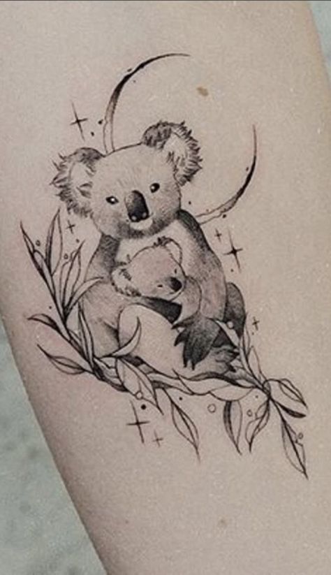 Simple Koala Tattoo, Koala Tattoo, First Time Tattoos, Australia Tattoo, Mum Tattoo, Mama Tattoo, Cubs Tattoo, Mom Daughter Tattoos, Animal Outline