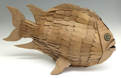 11_miller_william_asher_cardboard_fish | Cardboard Fish Proj… | Flickr Cardboard Ocean Animals, Cardboard Sculptures, Koi Fish Cardboard, 3d Cardboard Art, Cardboard Fish, 3d Fish, Cardboard Fish Craft, Cardboard Sculpture Ideas, Paper Mache Fish Diy