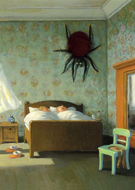 Michael Sowa: Master of Comic Surrealism Michael Sowa, Spider Wall, Vintage Spider, Spider Art, Slaap Lekker, Pub Decor, Surrealism Painting, Inspirational Art, The New Yorker