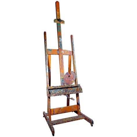 This well used easel was purchased right out of the artists New York studio. The surface and build up of paint is amazing. The easel has become the art. The multicolor paint build up is over an inch thick in some places. Its not but could have been Jackson Pollock's work. In any case this once belonged to a passionate artist. John Currin, Wood Easel, New York Studio, Jackson Pollock, Objet D'art, Drafting Desk, Painting Inspiration, Yorkie, Les Oeuvres