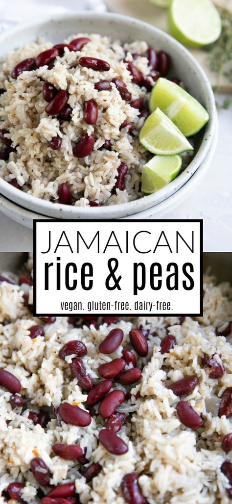 Jamaican Rice And Beans, Jamaican Rice And Peas Recipe, Bean Protocol, Caribbean Rice And Beans, Rice And Peas Recipe, Jamaican Rice And Peas, Chinese Lemon Chicken, Rice Meals, Jamaican Rice