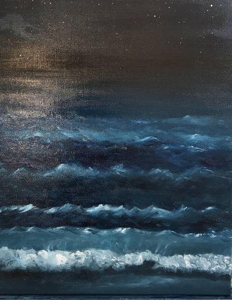 Original Beach Painting by Laetitia Dufour | Expressionism Art on Canvas | Night sea Check more at https://codlu.com/us/original-beach-painting-by-laetitia-dufour-expressionism-art-on-canvas-night-sea/ Beach Paintings Aesthetic, Sea At Night Painting, Beach At Night Painting, Dark Ocean Painting, Night Sea Painting, Dark Waves, Night Ocean, Painting Night, Sea Of Stars