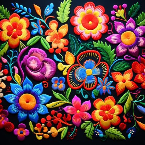 Foto caleidoscopio cultural colorido bor... | Premium Photo #Freepik #photo #bordado #tradicional-bordado #artesanal #patron-mexicano Latin Decor, Mexican Flowers, Mexican Home, Valentines Flowers, Snow Cones, Mexican Dresses, Indigenous Art, Mexican Art, Flower Crafts