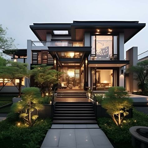 Asian House Exterior, Modern Japanese House Exterior, Modern Asian House, Modern Japanese House, Morden House, House Architecture Styles, Asian House, Design Modern House, Villain Outfits