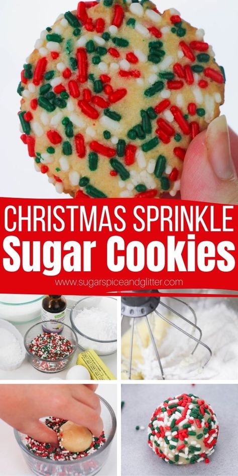 These Christmas Sprinkle Cookies are the perfect Christmas cookie to make with the kids! Soft Batch Christmas Sprinkle Cookies, Buttery Christmas Sugar Cookies, Christmas Sugar Wafer Cookies, Christmas Dessert Kids Can Make, Decorating Christmas Cookies Easy, Softest Sprinkle Cookies, Sugar Spun Run Recipes Sugar Cookies, Soft Christmas Sprinkle Cookies, Shortbread Sprinkle Cookies