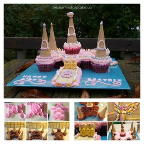 Pull Apart Castle Cupcake Cake Castle Cupcakes, Diy Castle, Pull Apart Cupcake, Cake Design Tutorial, Rose Cupcake, Pull Apart Cupcake Cake, Pull Apart Cake, Cake Pulls, Pull Apart Cupcakes