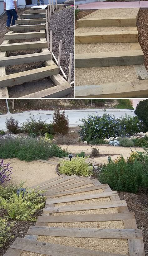 Step by Step! : DIY Garden Steps & Outdoor Stairs • The Garden Glove Hill Steps, Backyard Steps, Diy Stairs Outdoor, Stairs Outdoor, Outside Steps, Patio Stairs, Landscape Stairs, Sloped Backyard Landscaping, Landscape Steps