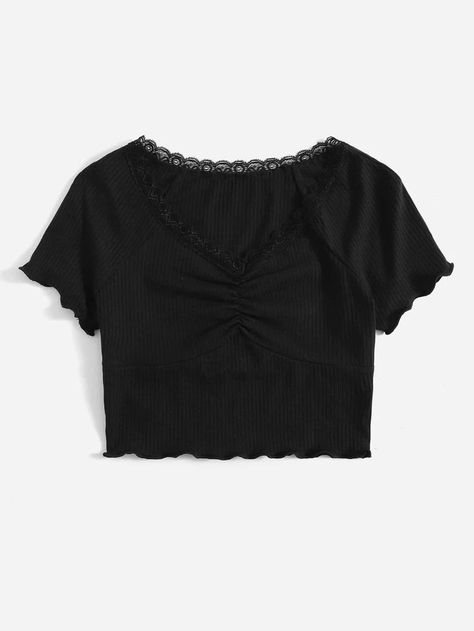 SHEIN - $6 Knit Crop Top, Shein Tops, Knit Crop, Shein Style, Black Casual, Crop Tee, Top Casual, Plus Size Tops, Lettuce