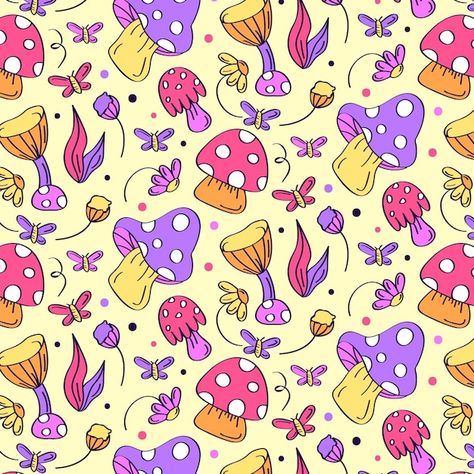 Wallpaper Mushroom, Mushroom Background, Colorful Mushrooms, Procreate Ideas, Mushroom Pattern, Bead Crafts Diy, Cd Art, Mushroom Art, Vector Hand