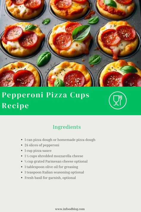 Pepperoni Pizza Cups Recipe Pepperoni Pizza Cups, Pepperoni Cups, How To Make Pepperoni, Pizza Cups, Classic Pizza, Pizza Flavors, Homemade Pizza Dough, Breakfast For Dinner, Pizza Sauce