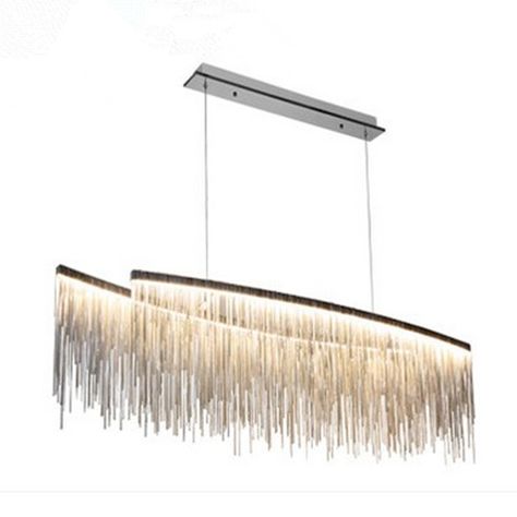 Luxury tassel aluminum chain chandelier LED pedant lamp creative personality living room restaurant lighting fixture Rectangular Pendant Light, Contemporary Kitchen Island Lighting, Metal Island, Linear Pendant Lighting, Dining Room Chandelier Modern, Postmodern Design, Pendant Lighting Dining Room, Room Chandelier, Metal Pendant Light