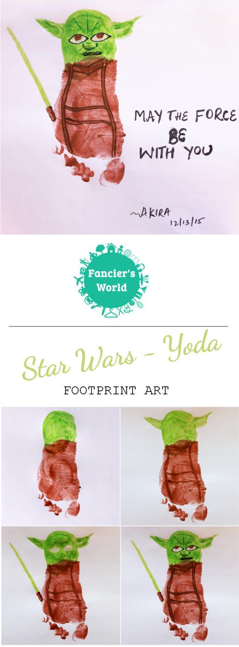 Yoda Footprint Art ~ May the force be with you! Perfect activity to do with your little Star Wars fans. Yoda Footprint Craft, Star Wars Crafts For Toddlers, Star Wars Footprint Art, Yoda Footprint, May The 4th Be With You Crafts, Star Wars Handprint Art, Yoda Handprint, Disney Art Projects, Art Projects For Toddlers