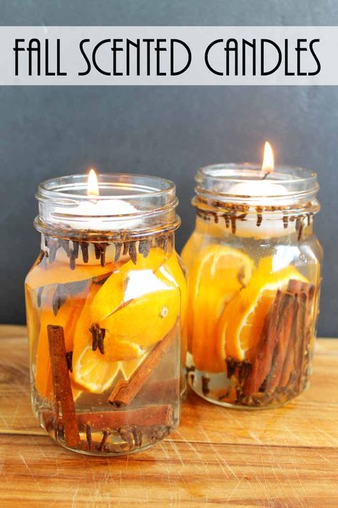 Make these fall candles for your home in just minutes! Diy Fall Scented Candles, Scented Mason Jar Candles, Fall Candles Diy, Fall Scented Candles, Deco Fruit, Potpourri Recipes, Fall Candle Scents, Candle Projects, Food Candles