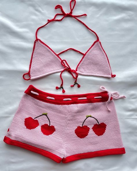 🍒🍒🍒 Cherry Vibes 🍒🍒🍒 Custom set for @hollysaramai 💗 Open for customs !! Dm me 🫶🏼🍒 #crochet #knit #handmade Swimwear Branding, Cherry Vibes, Lingerie Crochet, Cherry Crochet, Crochet Bra, Knit Ideas, Crochet Set, Mini Shorts, Handmade Knitting