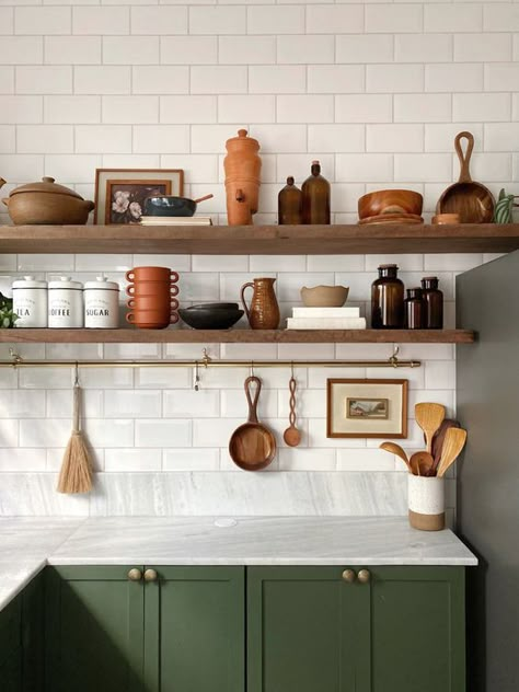 Small Kitchen Ideas: Make the Most of Your Space Shelf Decor In Kitchen, Kitchen No Cabinets Upper, Shelf Decor Wall Shelves, Kitchen Corner Shelf Decor, Small Kitchen Shelf Decor, Kitchen Shelf Decor Modern, Kitchen Shelf Decor Display, Rustic Small Kitchen, Small Kitchen Corner