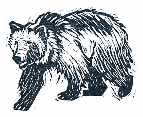 Relief Printmaking, Bear Tattoos, Lino Art, Hand Carved Stamps, Bear Tattoo, Linocut Art, Image Ideas, Bear Art, Grizzly Bear