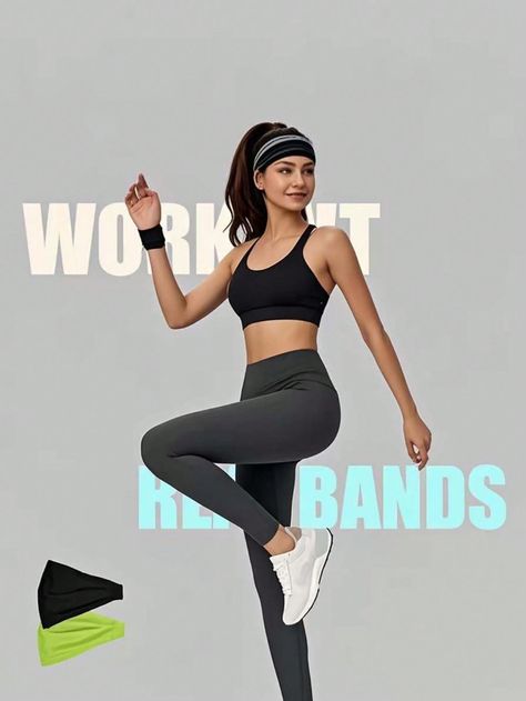 2 Pieces Of Sports Elastic Headband, Sweat Absorbing, Breathable, Stable, Non Slip Multicolor Casual   Polyester Plain Sports Hair Band  All Women Accessories, size features are:Bust: ,Length: ,Sleeve Length: