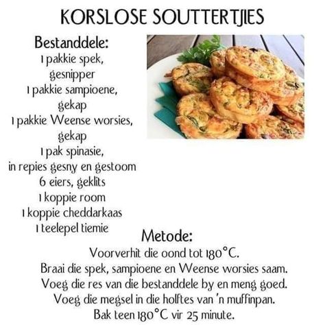 Spinasie Tertjies, Sout Vingerhappies, Sout Tertjies, Sout Happies, Savory Muffins Recipes, Savoury Tarts, Quiche Recipes Easy, African Cooking, Easy Banana Bread Recipe