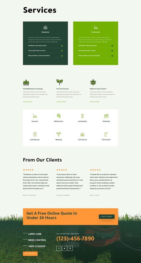 The pack features a design that is extremely clean and fresh so that the images stand out which is perfect for landscape websites. The broken grid layouts of some of the content give it a custom feel to compliment the other minimalist design elements as well. Green Branding, Services Page, Mobile Application Design, Minimalist Garden, Landscape Maintenance, Grid Layouts, Wordpress Website Design, Elegant Themes, Landscaping Company