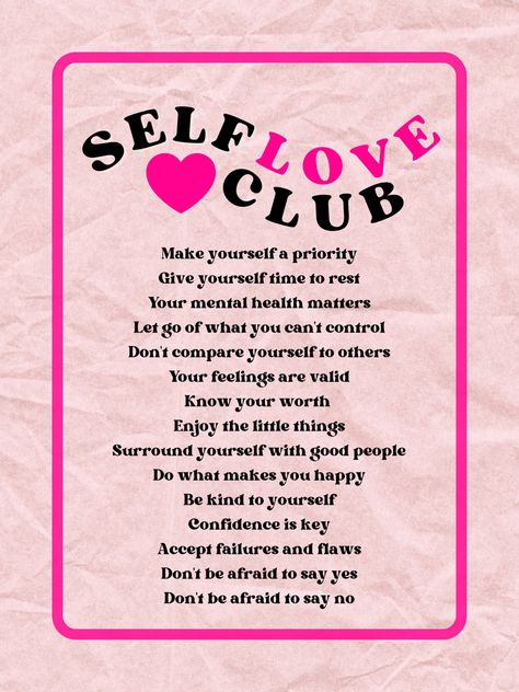 Self care and self love affirmations. Wall art. Wall print. Self Love Event Ideas, Self Love Party Ideas, Self Love Party, Self Love Reminders, Cute Valentines Day Quotes, Motivational Tips, Valentine Messages, Self Love Club, Wellness Club