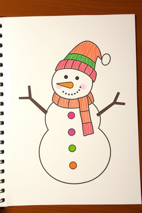 Check Out This Cute Snowman Drawing & 12+ Other Snowman Drawing Ideas! #drawing #drawinginspiration Snowman Drawing Ideas, Snow Man Drawing Easy, Snow Man Drawing Art, Snowman Drawing Easy, January Drawings, Cute Snowman Drawing, Winter Drawings Easy, How To Draw Snowman, Snowman Doodle