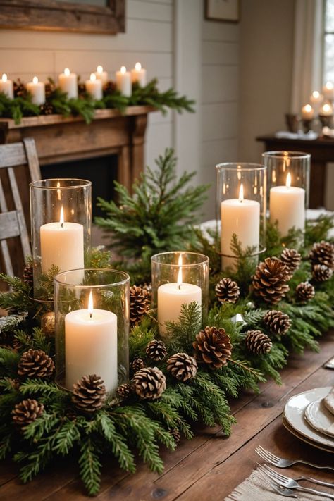 20 Farmhouse Christmas Decor Ideas – ToolzView Rustic Farmhouse Floral Arrangements, Christmas Candle Display Ideas, Better Homes And Gardens Christmas, Farmhouse Christmas Crafts Diy, Green And White Christmas Decor Ideas, Winter Decor Not Christmas, Farmhouse Style Christmas Decor, Rustic Modern Christmas Decor, Christmas Dinning Room Centerpieces