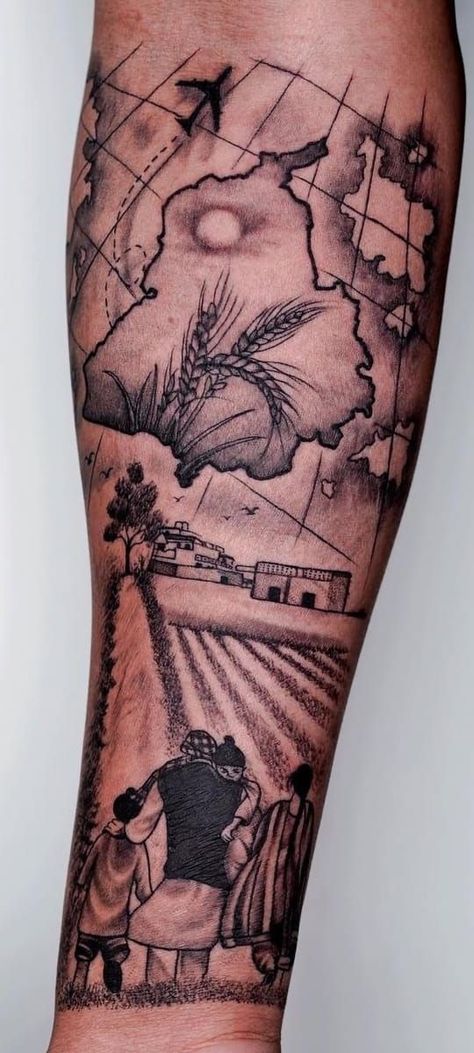 Punjab Tattoo Designs, Punjab Tattoo, Farmer Tattoo, Albanian Tattoo, Star Sleeve Tattoo, Tattoo Boy, Farmer Painting, Father Tattoos, Armband Tattoo Design