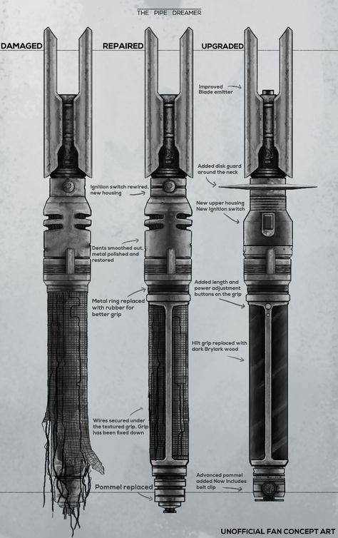 Cal Kestis Lightsaber Tattoo, Lightsaber Art Design, Cal Kestis Concept Art, Jedi Fallen Order Concept Art, Cal Kestis Tattoo, Lightsaber Concept Design, Lightsaber Concept Art, Lightsaber Hilt Design, Fallen Order Lightsaber