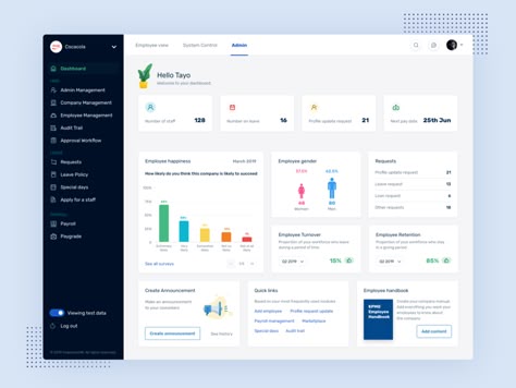 Dashboard for HR Admin by Taqwa on Dribbble Hr Dashboard, Ui Ux Design Trends, Ux Design Trends, Dashboard Ui Design, Analytics Dashboard, Dash Board, Power Bi, Employee Management, Admin Dashboard