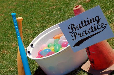 Water baloon baseball | Sheknows.com Field Day Activities, Fun Water Games, Water Balloon Games, Baseball Theme Birthday, Balloon Games, Baseball Theme Party, Outdoors Birthday Party, Backyard Birthday, Baseball Birthday Party