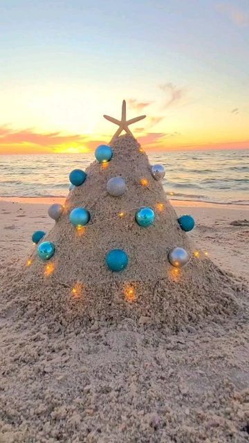 Floridalust 🌴 FL + wanderlust on Instagram: "Have yourself a ✨️beachy✨️ little Christmas 🌴🎄 #merrychristmas #beachylittlechristmas #beachytree #christmasinflorida #christmasinthesand #itwillallbeokay" Beach Christmas Card Photo, Christmas Beach Photos, Beachy Christmas Decor, Christmas On The Beach, Beachy Christmas Tree, Beach Christmas Card, Wine Cork Crafts Christmas, Cork Crafts Christmas, Coastal Christmas Tree