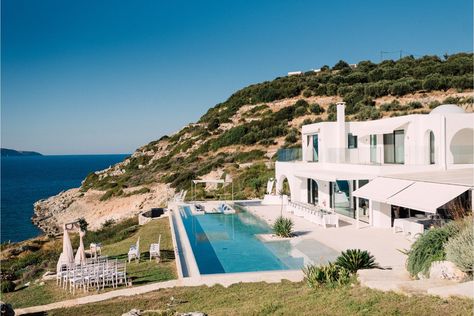 ceremony setup at seaview luxury villa wedding in Crete | Crete for Love Wedding In Crete, Crete Wedding, Crete Mountains, Greece Mountains, Mountain Villa, Greece Villa, Zakynthos Greece, Villa Wedding, Greek Wedding