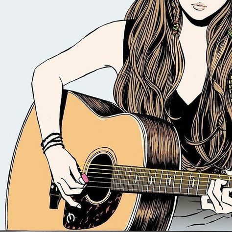 Guitar Sketch, Guitar Illustration, Guitar Drawing, Music Drawings, Girl Drawing Sketches, Music Illustration, Guitar Girl, Guitar Art, Girly Art Illustrations